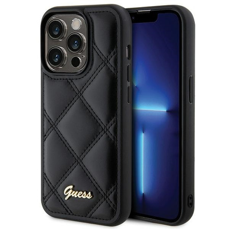 Guess nakładka do iPhone 15 Pro Max 6,7" GUHCP15XPSQSQSK czarna HC PU Quilted Metal Logo