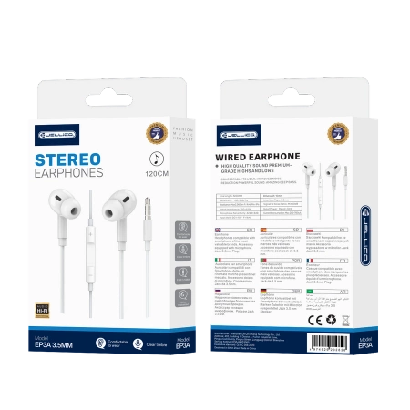 JELLICO słuchawki przewodowe EP3A JACK 3.5MM z mikrofonem 1.2M Biały