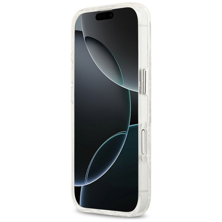 Karl Lagerfeld nakładka Magsafe IML glitter case metal camera frame and buttons Karl and Choupette heads on KL repeated logo do iPhone 17 szara