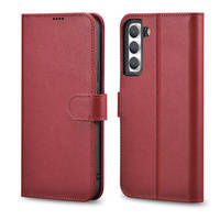 iCarer Haitang Leather Wallet Case for Samsung Galaxy S22+ (S22 Plus) genuine leather cover red (AKSM05RD)