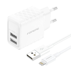 Ładowarka sieciowa Foneng EU53 20W 2xUSB-A,  2,4A (Biała) + kabel USB-A doLightning