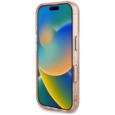 Guess IML Metal Glitter 4G Circle Triangle MagSafe case for iPhone 16 - pink