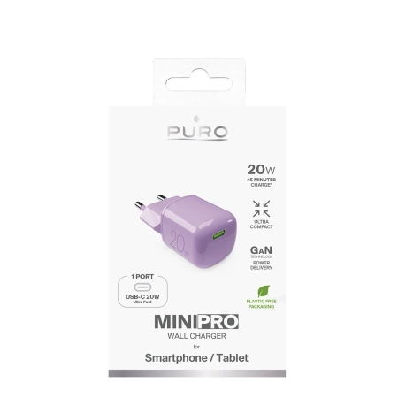Puro 20W GaN USB-C Wandladegerät – Rosa