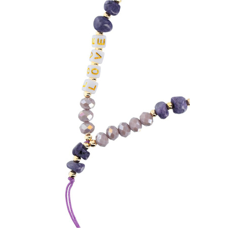 Zawieszka LOVE do telefonu / długość sznura 44cm (22cm w pętli) / na rękę - fioletowy