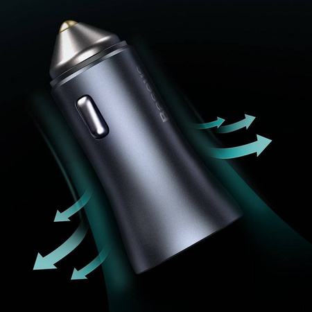 Baseus Golden Contactor Pro szybka ładowarka samochodowa USB Typ C / USB 40 W Power Delivery 3.0 Quick Charge 4+ SCP FCP AFC + kabel USB - USB Typ C szary (TZCCJD-0G)