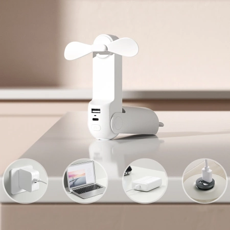 Jisulife Handventilator Life8, tragbarer USB-Ventilator mit Powerbank und Taschenlampe, Weiß