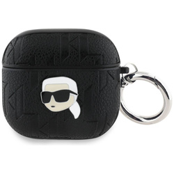 Original Handyhülle APPLE AIRPODS 4 Karl Lagerfeld Cover Monogram Karl Head schwarz