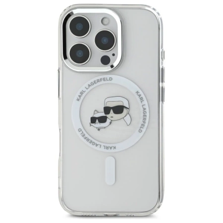 Karl Lagerfeld IML Metal Karl&amp;Choupette Head MagSafe Case for iPhone 16 Pro Max - White