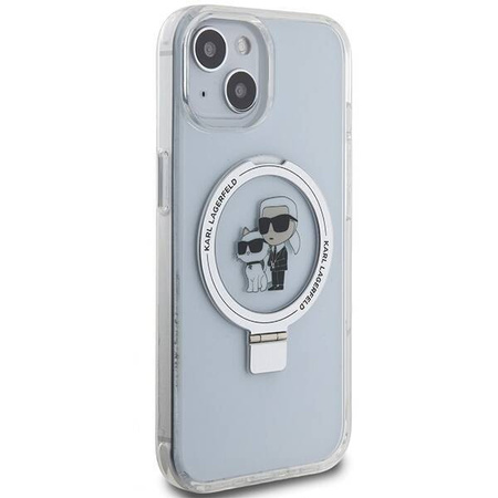 Oryginalne Etui IPHONE 13 / 14 / 15 Karl Lagerfeld Hardcase Ring Stand Karl&Choupettte MagSafe białe