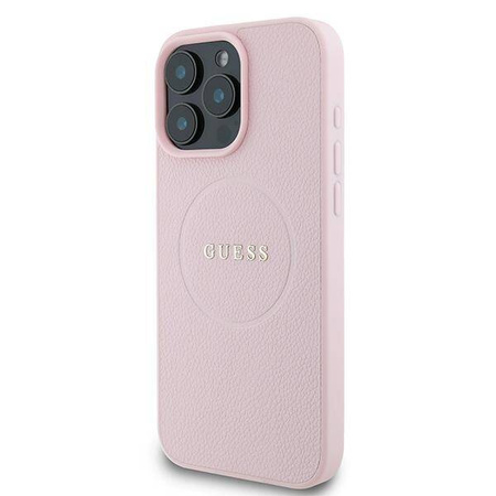 Original Handyhülle IPHONE 15 PRO MAX Guess PU Grained Gold Ring MagSafe (GUHMP15XPGHSMMP) rosa