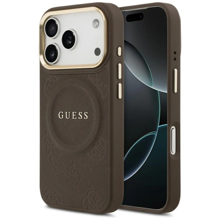 Etui Guess Peony Hot Stamp MagSafe na iPhone 17 Pro - brązowe