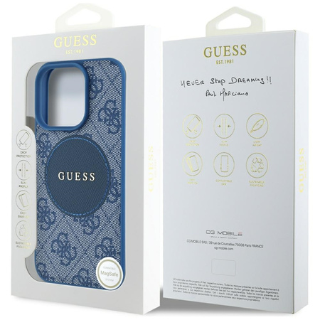 Original Case IPHONE 16 PRO MAX Guess 4G Circle Classic Logo MagSafe blue