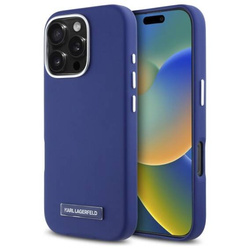 Original Case IPHONE 16 PRO MAX Karl Lagerfeld Hardcase FW Metal Plate MagSafe (KLHMP16XPGMSRPB) blue
