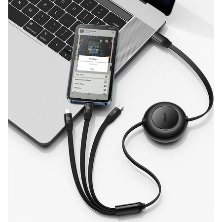 Baseus Bright Mirror 2 retractable cable 3in1 USB Type C - micro USB + Lightning + USB Type C 3.5A 1.1m black (CAMJ010201)