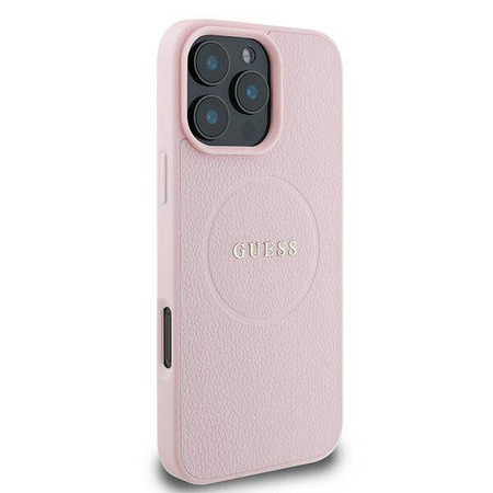 Original Handyhülle IPHONE 15 PRO MAX Guess PU Grained Gold Ring MagSafe (GUHMP15XPGHSMMP) rosa