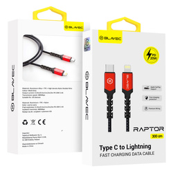 Blavec Kabel Raptor pleciony - Typ C na Lightning - PD 20W 2,4A 3 metry (CRA-CL24BR30) czarno-czerwony
