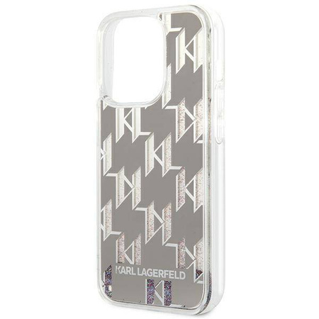 Original Handyhülle IPHONE 14 PRO MAX Karl Lagerfeld Hardcase Liquid Glitter Monogram (KLHCP14XLMNMS) silber