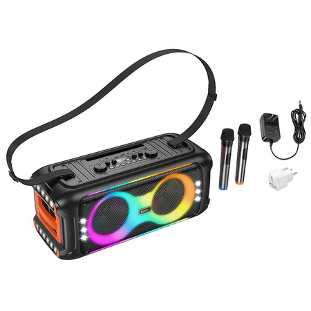 HOCO zestaw karaoke bezprzewodowy głośnik + 2 x bezprzewodowy mikrofon LED 60W HA9 czarny