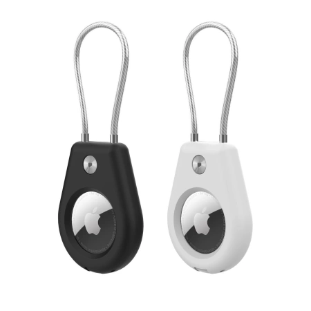 Etui na Apple AirTag ze stalową linką - czarne + białe (2 sztuki)