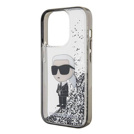 Karl Lagerfeld Liquid Glitter Ikonik Hülle für iPhone 15 Pro – transparent