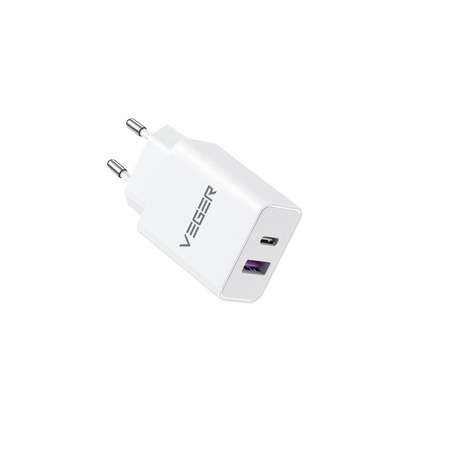 VEGER ładowarka sieciowa USB A + Typ C PD QC3.0 3A 30W VLS302U biała