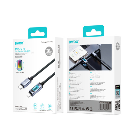BWOO kabel pleciony z podświetleniem PD 27W X324CL USB-C - Lightning