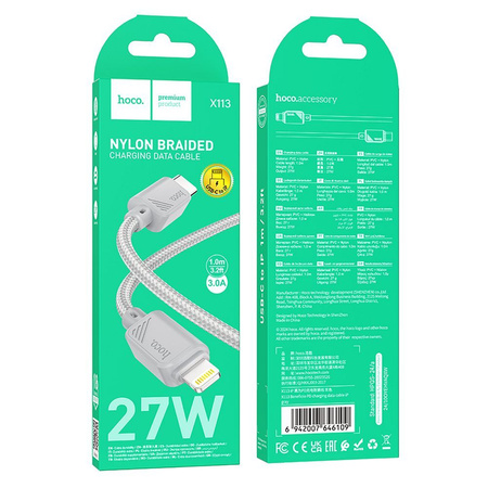 Kabel USB C do Lightning Hoco PD 27W 1 m X113 szary