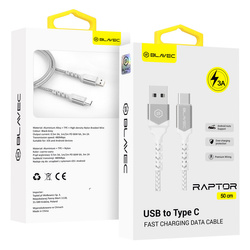 Blavec Kabel Raptor pleciony - USB na Typ C - 3A 0,5 metra (CRA-UC3WS05) biało-srebrny
