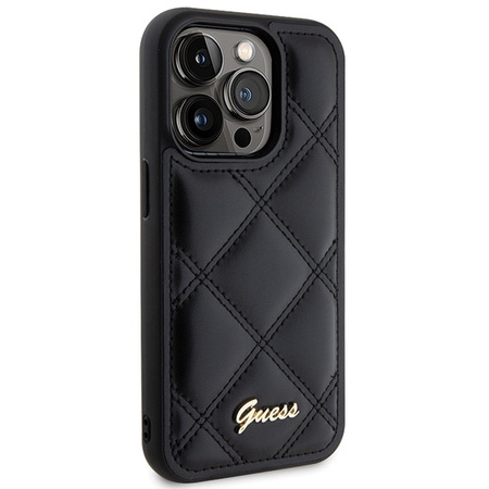 Guess nakładka do iPhone 15 Pro Max 6,7" GUHCP15XPSQSQSK czarna HC PU Quilted Metal Logo