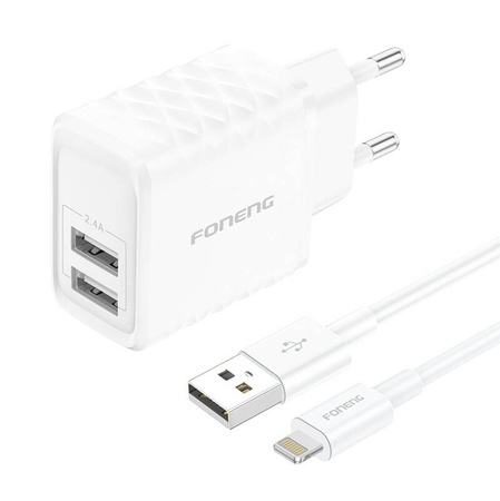 Ładowarka sieciowa Foneng EU53 20W 2xUSB-A,  2,4A (Biała) + kabel USB-A doLightning