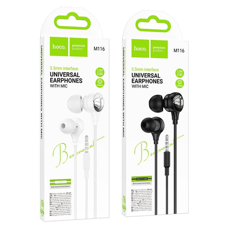HOCO słuchawki przewodowe Jack 3,5 mm z mikrofonem M116 czarne