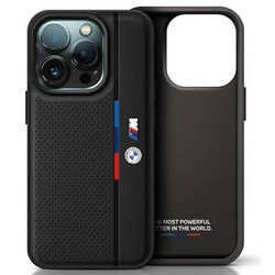 Original Handyhülle IPHONE 16 BMW Hardcase M Perforated Tricolor Detail Line (BMHCP16S23PUPVK) schwarz