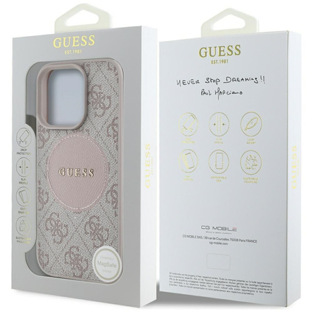Oryginalne Etui IPHONE 16 PRO Guess 4G Circle Classic Logo MagSafe różowe
