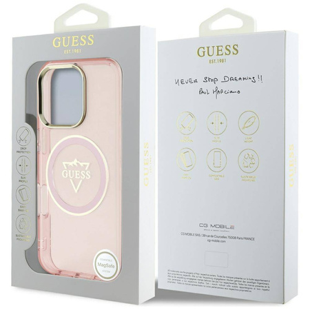 Original Case IPHONE 16 PRO Guess IML Metal Mountain Logo MagSafe pink
