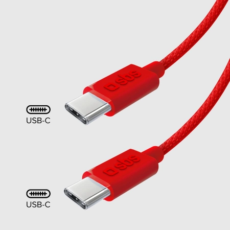 SBS TECABLETISSUETCCR USB-C - USB-C 1.5m 60W Braided Cable - Red