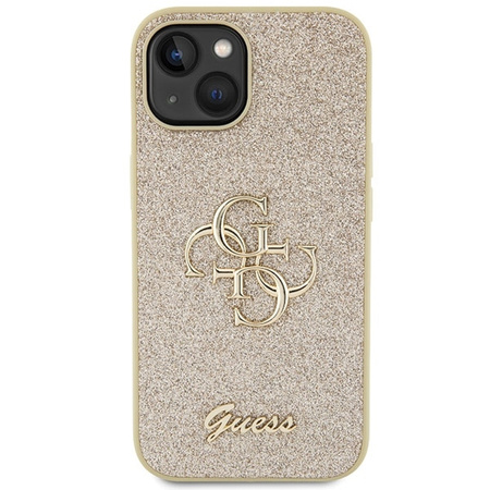 Guess Glitter Script Big 4G Hülle für iPhone 15 – Gold