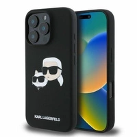 Karl Lagerfeld Silikonhülle Heads Print MagSafe für iPhone 16 Pro - Schwarz