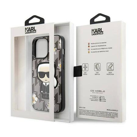 Oryginalne Etui IPHONE 13 PRO Karl Lagerfeld Flower Ikonik Karl (KLHCP13LPMNFIK1) szare
