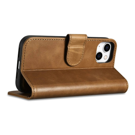 iCarer Oil Wax Wallet Case 2in1 Hülle iPhone 14 Leder Flip Cover Anti-RFID braun (WMI14220721-TN)