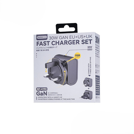 Ładowarka PODRÓŻNA REMAX CHARGER SET 30W RP-U192 EU/UK/US BLACK