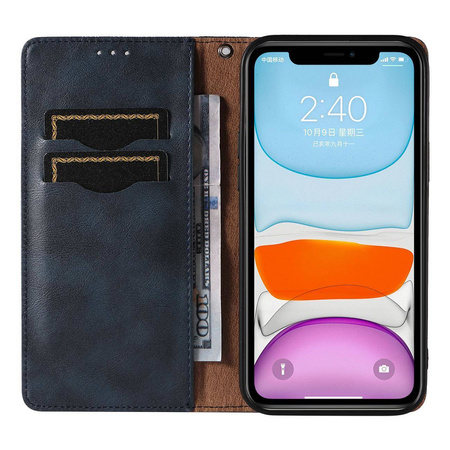 Magnet Strap Case for iPhone 12 Pouch Wallet + Mini Lanyard Pendant Blue
