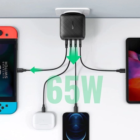 Ugreen fast charger GaN PPS 65W USB / 3x USB Type C QC 3.0 Power Delivery SCP FCP AFC (gallium nitride) black (CD224 70774)