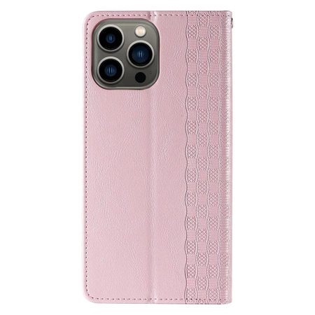 Magnetband-Hülle für iPhone 14 Pro Max Flip Wallet Mini Lanyard Stand Pink