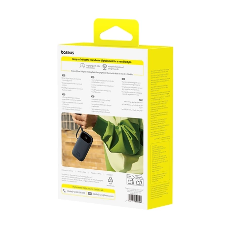 Baseus EnerFill FC31 20000 mAh 22,5 W Powerbank mit Digitalanzeige und 2 integrierten Kabeln (USB-C + Lightning) - Schwarz