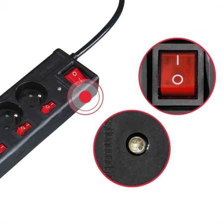 Hama Überspannungsschutzleiste, 6 Steckdosen, 1,4 m, mit Schaltern – Schwarz