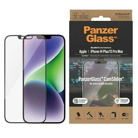 Gehärtetes Glas 5D IPHONE 14 PLUS / 13 PRO MAX PanzerGlass Ultra-Wide Fit Screen Protection CamSlider Antibacterial Easy Aligner Included (2797)