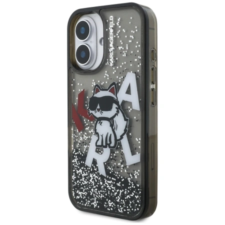 Etui Karl Lagerfeld Liquid Glitter Choupette Logo na iPhone 16 - czarne
