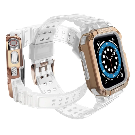 Protect Strap Band for Apple Watch 38/40/41mm Armored Case Strap - Transparent, Rose Gold