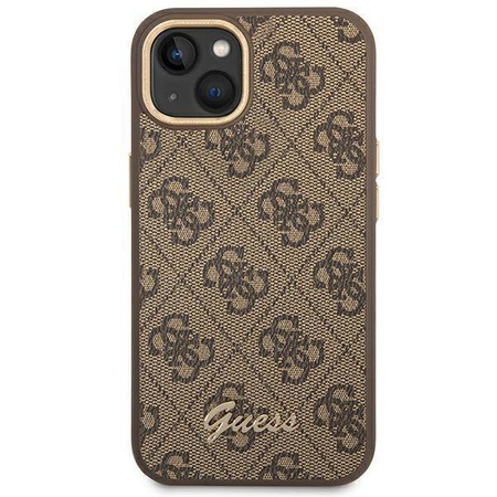 Original Handyhülle IPHONE 14 PLUS Guess Hard Case 4G Vintage Gold Logo (GUHCP14MHG4SHW) braun