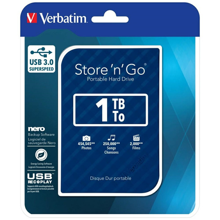 Dysk zewnętrzny Verbatim Store n Go USB  3.0 HDD 1TB niebieski 53200